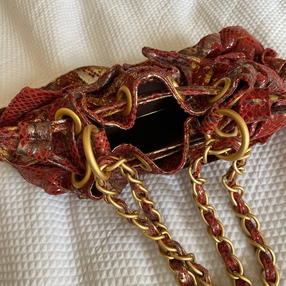 Adrienne Vittadine Red Gold & Silver Snake Skin Leather Pocketbook - Picture 7 of 12